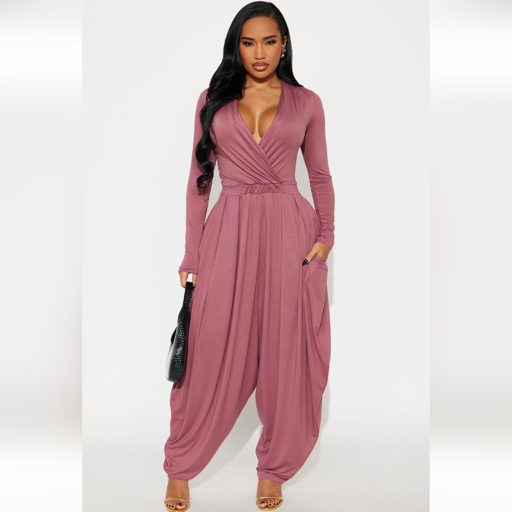 Fashion Nova Mauve Long Sleeve Jumpsuit